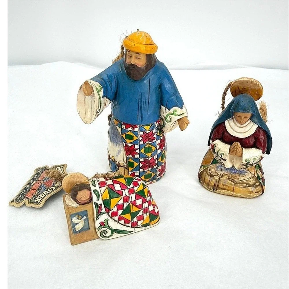 Jim Shore Heartwood Creek Nativity Ornament Set 3 Piece 'Joy to The World' XMAS